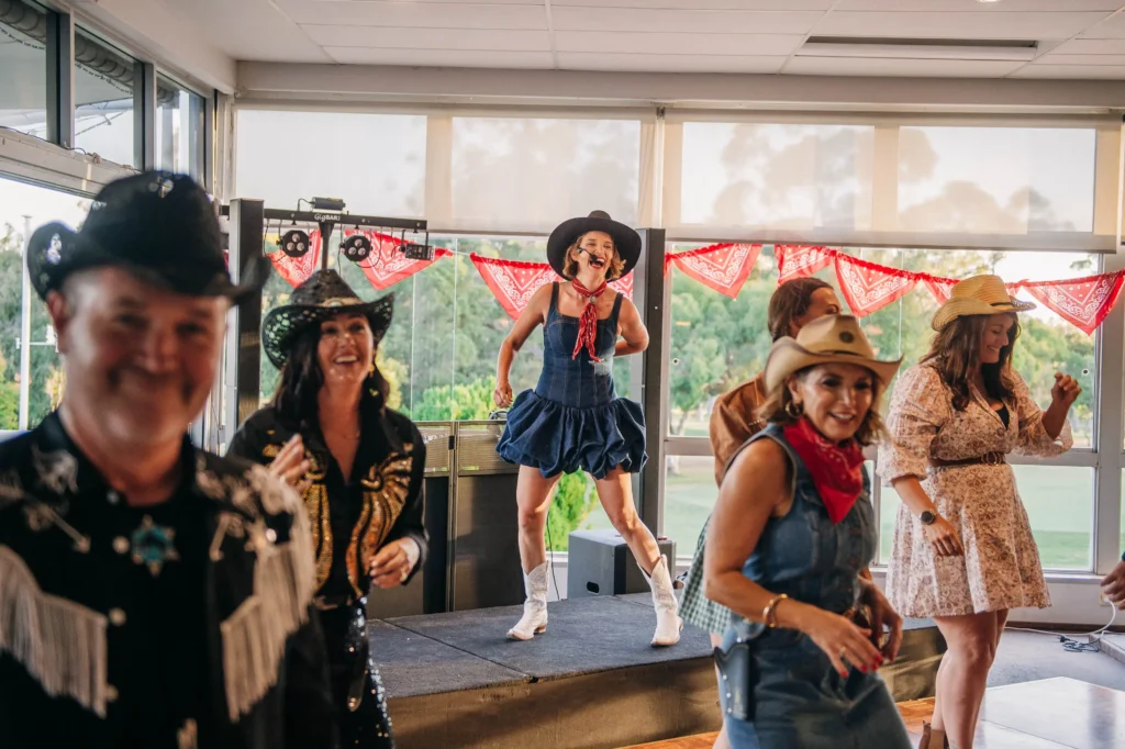 Claire from Cherry Steppers teaching Staff line dancing